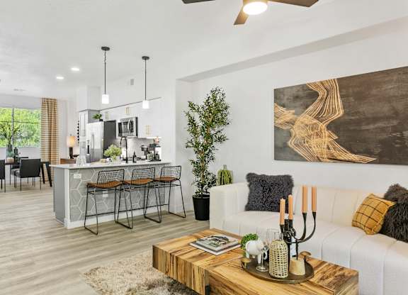 a living room with a couch and a table