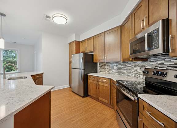 Kitchen with Wooden Cabinets at Heritage Court, Ewing, NJ, 08628