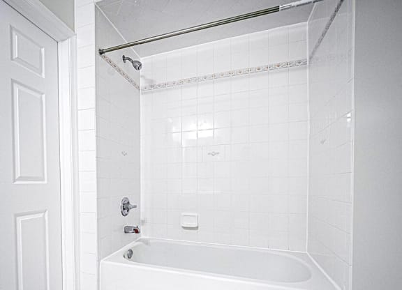 Ceramic tile bathrooms include large showers at Heritage Court, New Jersey