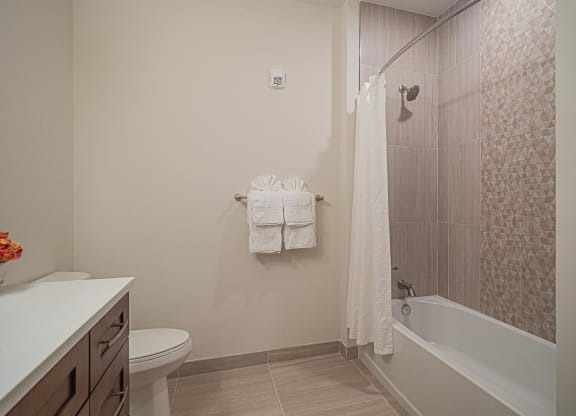 Large showers with beautiful tile work are in every unit at Heritage Court, Ewing