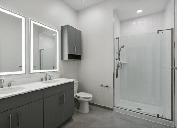 Bright Bathroom with Glass Separated shower at Heritage Court, Ewing, New Jersey