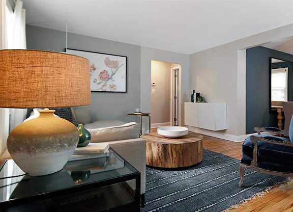 Living area open to dining area at Alister Morristown, Morristown, New Jersey