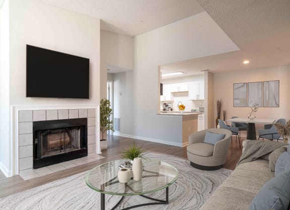 Spacious living room at Elme Eagles Landing in Stockbridge, GA