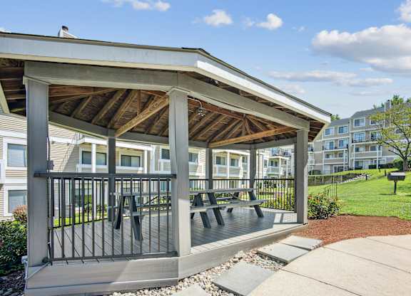 A wooden covered patio at Elme Bethesda, Bethesda, 20814