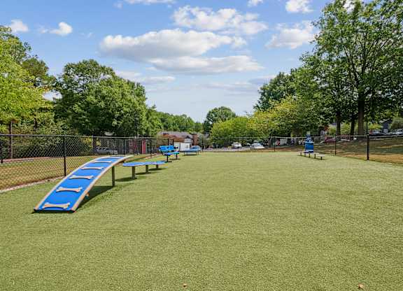A park with a blue slide and green grass at Elme Druid Hills, Atlanta, Georgia