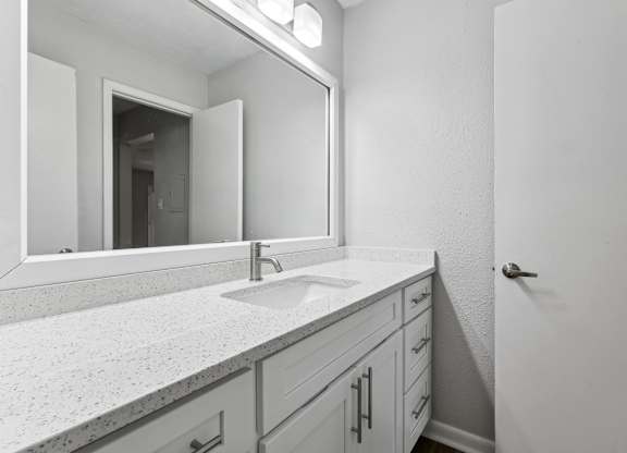 A bathroom with a sink at Elme Sandy Springs Apartments, Atlanta, GA, 30350