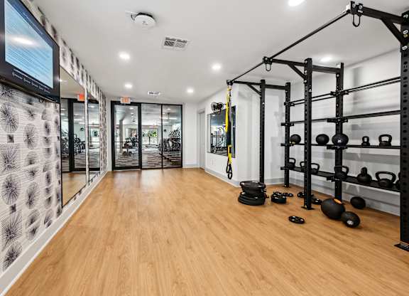 A gym at Elme Sandy Springs Apartments, Atlanta, GA, 30350