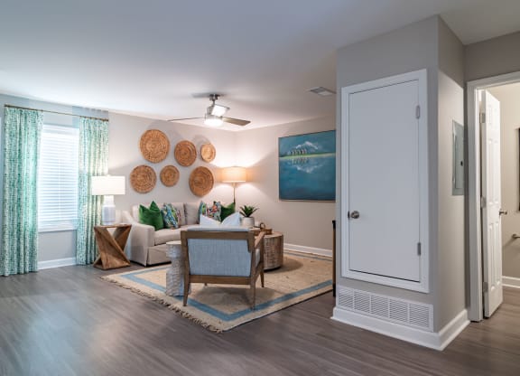 Living room view at Elme Sandy Springs Apartments, Atlanta, GA, 30350