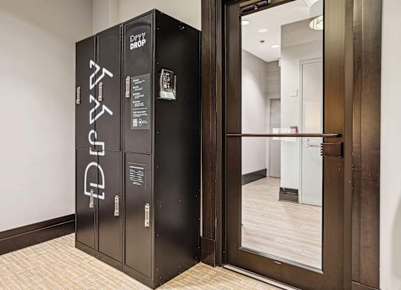 A black locker with the word