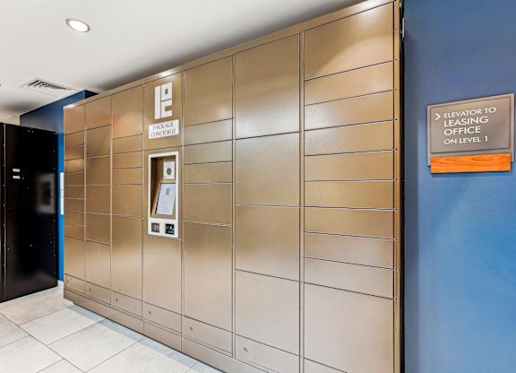 The elevator to the leasing office is on level 1 at The Maxwell Apartments, Arlington