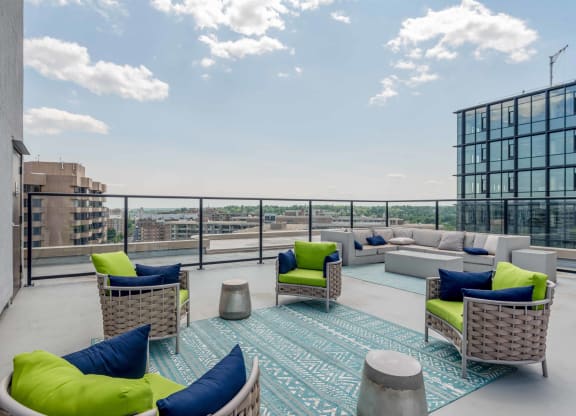 Communal area with couches on the rooftop at The Paramount, Arlington, Virginia