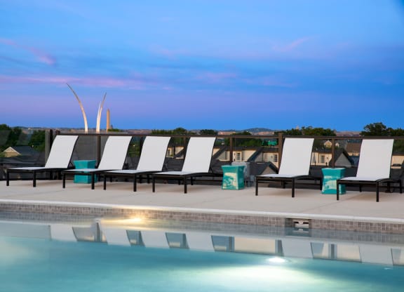 Pool at night at Trove Apartments, Virginia