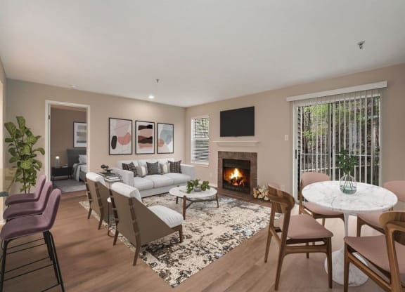 Living room with fireplace at Elme Alexandria, Alexandria, 22304