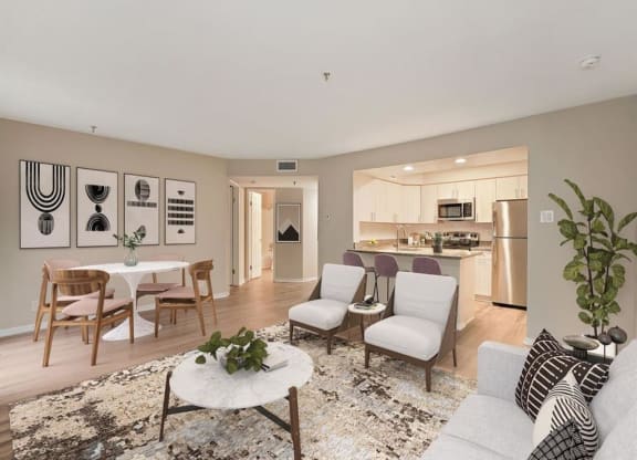 Living Room in neutral colors at Elme Alexandria, Virginia, 22304