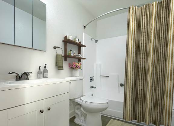 A white toilet sits next to a sink in a bathroom.