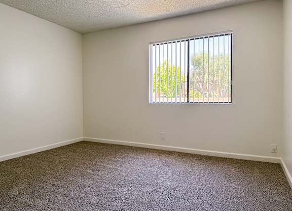 Additional angle of Second bedroom in 1005 Via Zapata apartment home with plush carpeted flooring and a large window allowing for gorgeous natural lighting.