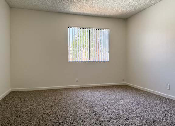 Second bedroom in 1005 Via Zapata apartment home with plush carpeted flooring and a large window allowing for gorgeous natural lighting.