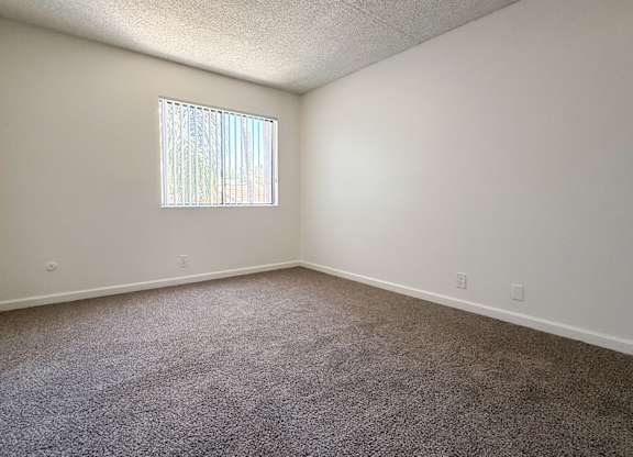 Additional angle of First bedroom in 1005 Via Zapata apartment home with plush carpeted flooring, large window and spacious closet.