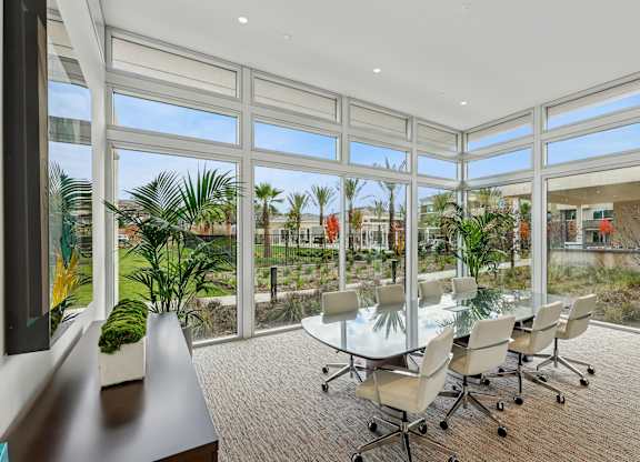 Conference room at The Park with floor to ceiling windows looking out onto the serene property views.