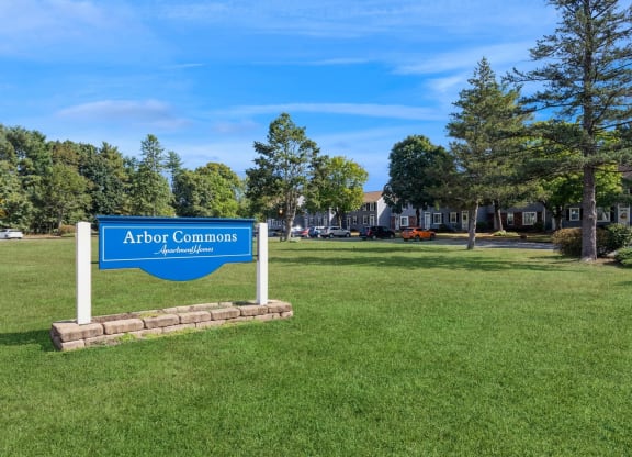 Arbor Commons blue sign at entrance
