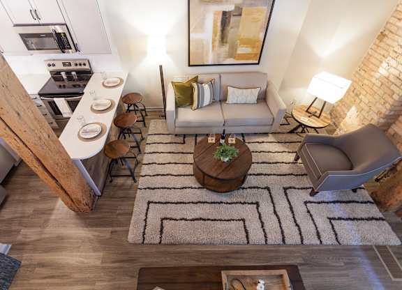Modern Kitchen and Living Room at FreightYard Townhomes and Flats, Minneapolis, MN