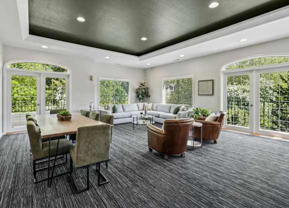 A spacious room with windows