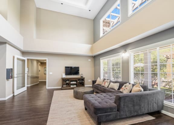 a living room with a couch and a tv