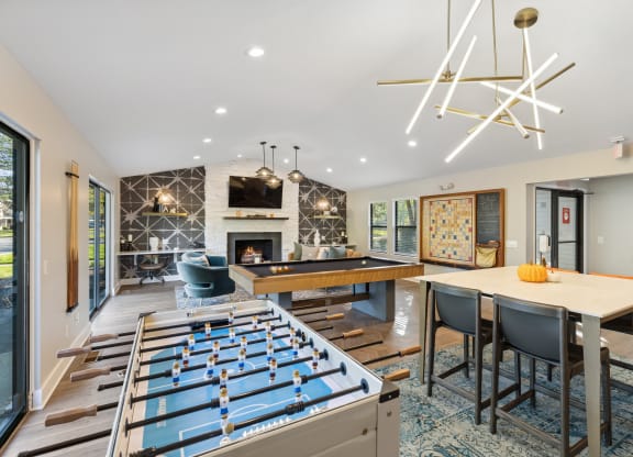 interior club room with foosball table at Ascent at Farmington Hills, Farmington Hills, 48331