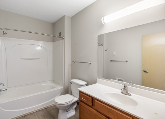 a bathroom with a shower toilet and sink and a mirror