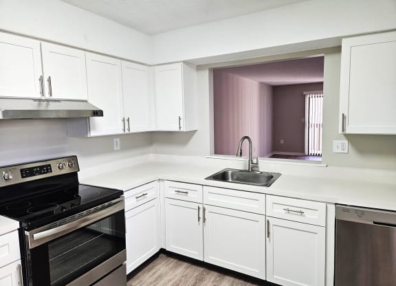 Kitchen interior with white cabinets