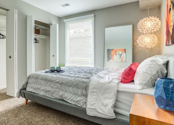 Bedroom with lamp at The View Apartments St Charles, St Charles, 60174