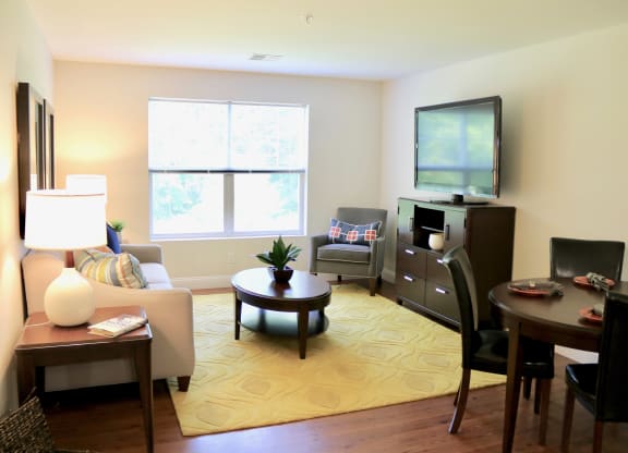 Apartment living room interior with furniture at Mallory Ridge, Bloomfield, CT, 06002