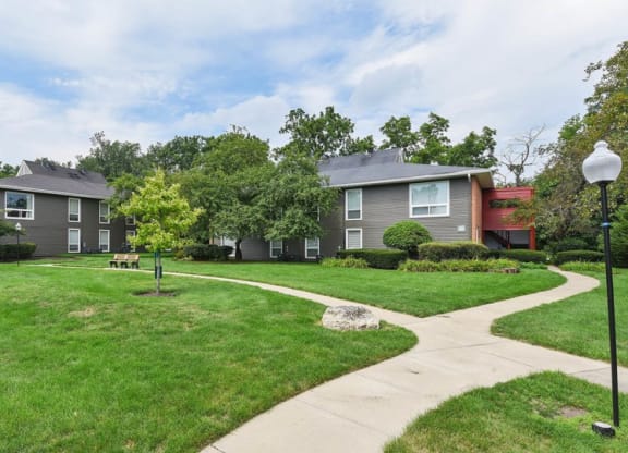 Walk path towards apartment at The View Apartments St Charles, St Charles, IL, 60174