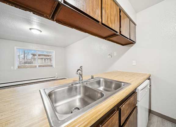 A kitchen with a sink and a dishwasher.