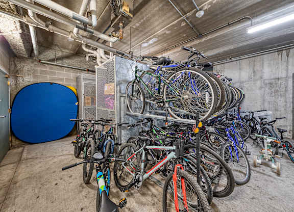 Bicycle storage in large room at Oak Park City, Oak Park, IL