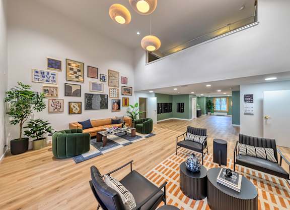 Lobby with seating and high ceilings at Oak Park City, Oak Park, IL