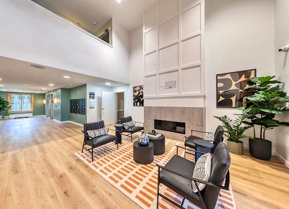 Lobby interior with seating at Oak Park City, Oak Park, IL