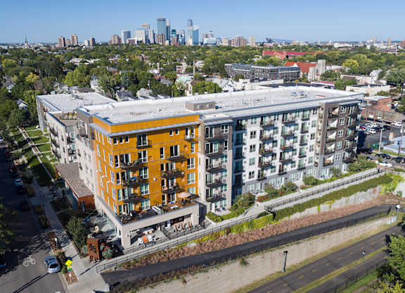Modern apartment building with Private Apartment Balcony at Track 29 Apartments, Minnesota, 55408