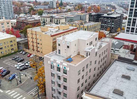 Arial view of the Lafayette with a view of the roof deck