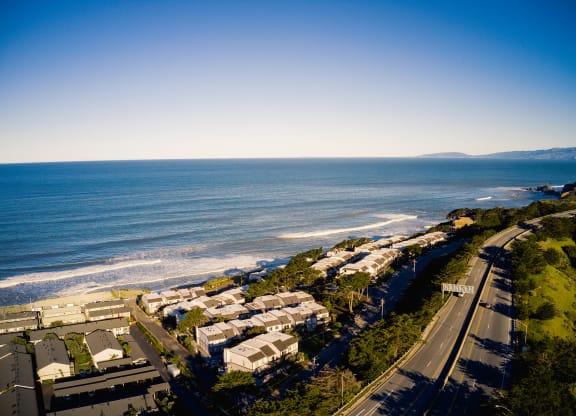 Drone view of Oceanaire overlooking the ocean