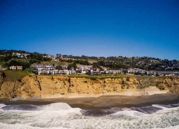 Drone view from the ocean looking at Oceanaire