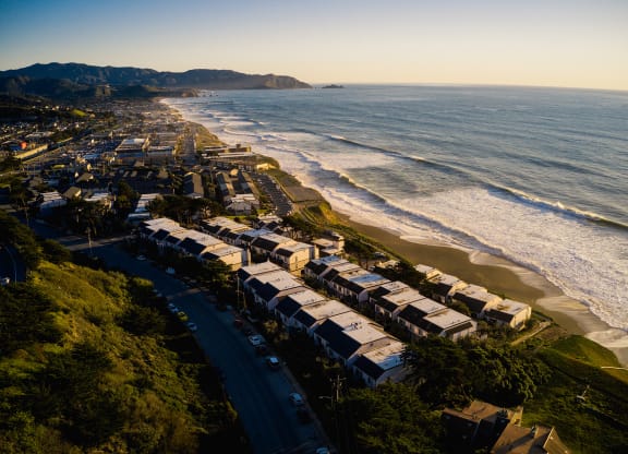 Drone view of Oceanaire overlooking the ocean