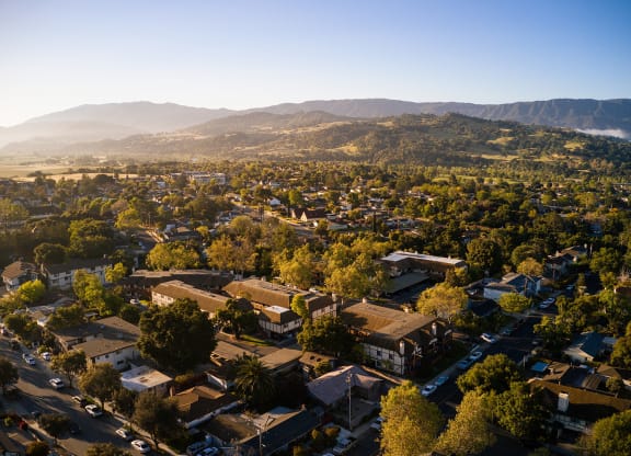 a view of the city of palm springs from above at Oak Park Apartments, Solvang, California