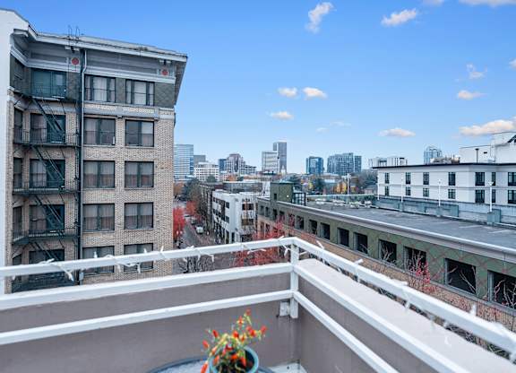 View of the city skyline from the rooftop deck