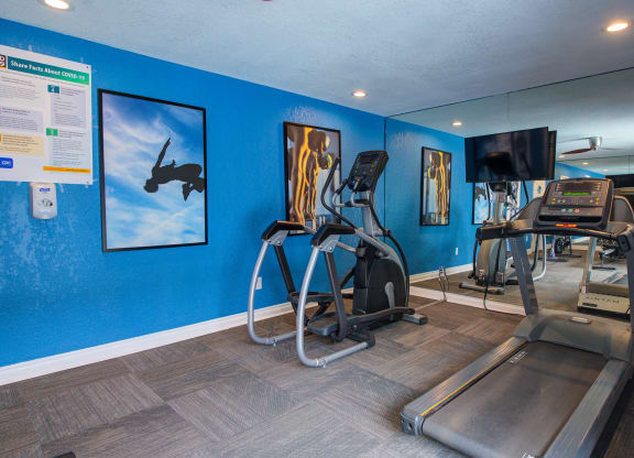 the gym at the enclave at woodbridge apartments in sugar land, tx at Dwell Apartment Homes, Riverside