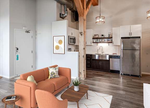 Living Room and Kitchen at FreightYard Townhomes and Flats, Minnesota