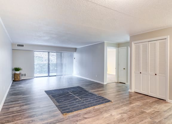 living room with wood flooring and white closet doors