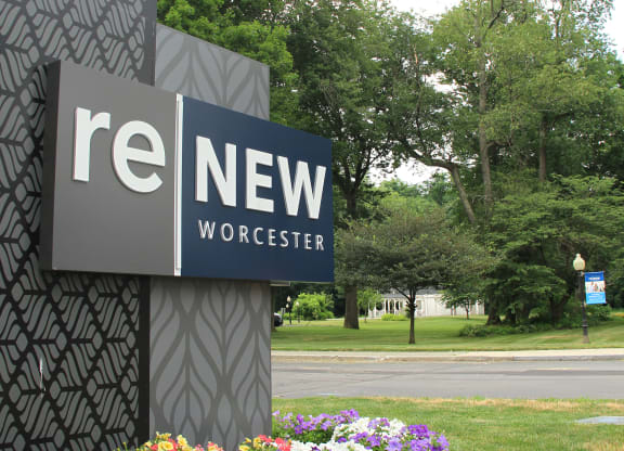 the sign outside of the entrance to Renew Worcesterat Renew Worcester, Worcester, MA
