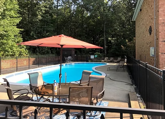 Pool and outdoor table at The Jeffersonian, Charlottesville, VA