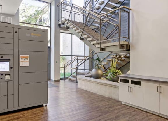 a room with a staircase and a counter at Flats at Southside, Pennsylvania